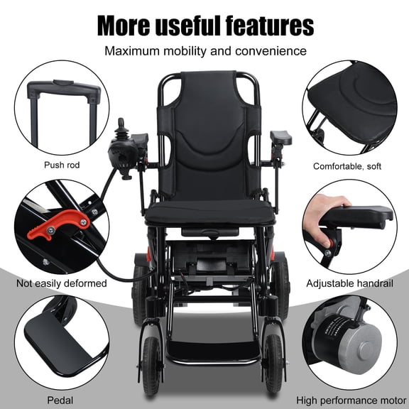 Electric Wheelchair Lightweight Foldable,12 Miles,Aluminum Alloy,500W Motors Weight Capacity 243Lbs,Wheelchair for Adults
