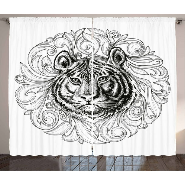 Tiger Curtains 2 Panels Set, Black and White Abstract Design Large