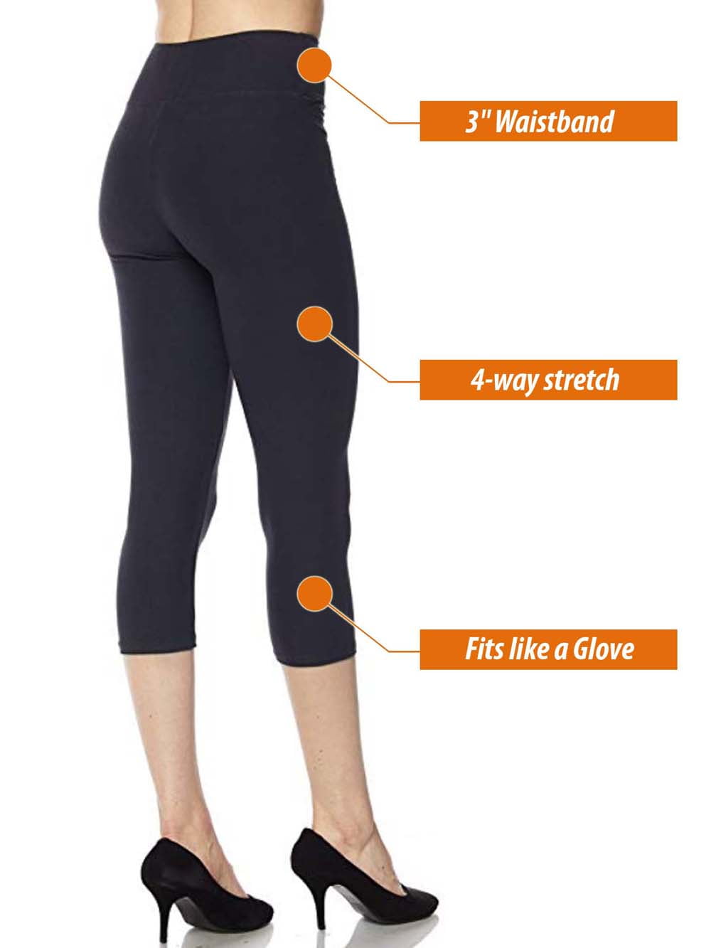 Kuda Moda 4-Pack Capri Leggings For Women 3 inch Wide Waistband Yoga Sports and Casual Capri Legging Pants (S/M/L)