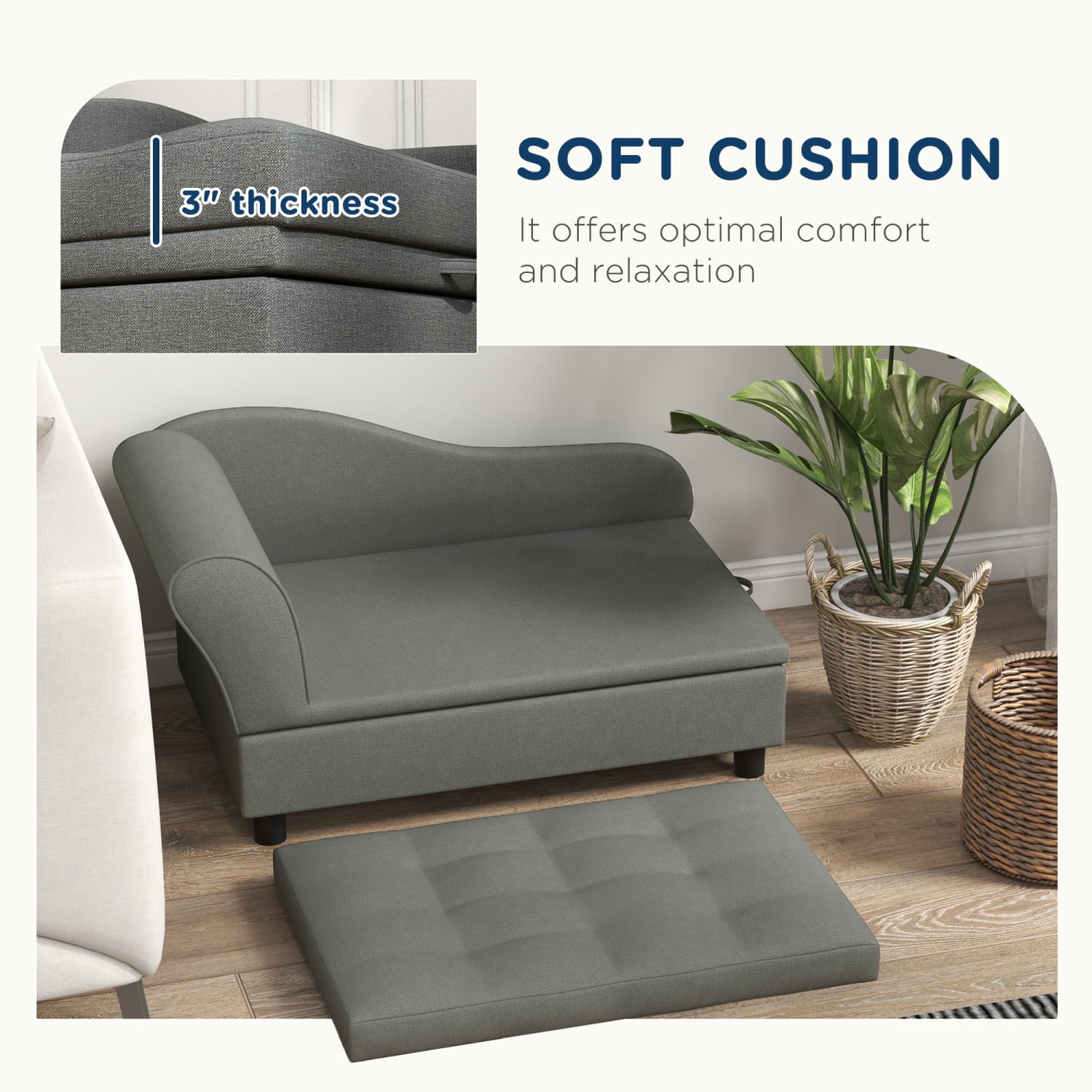 Pet Sofa, Elevated Dog Bed with Storage, Gray
