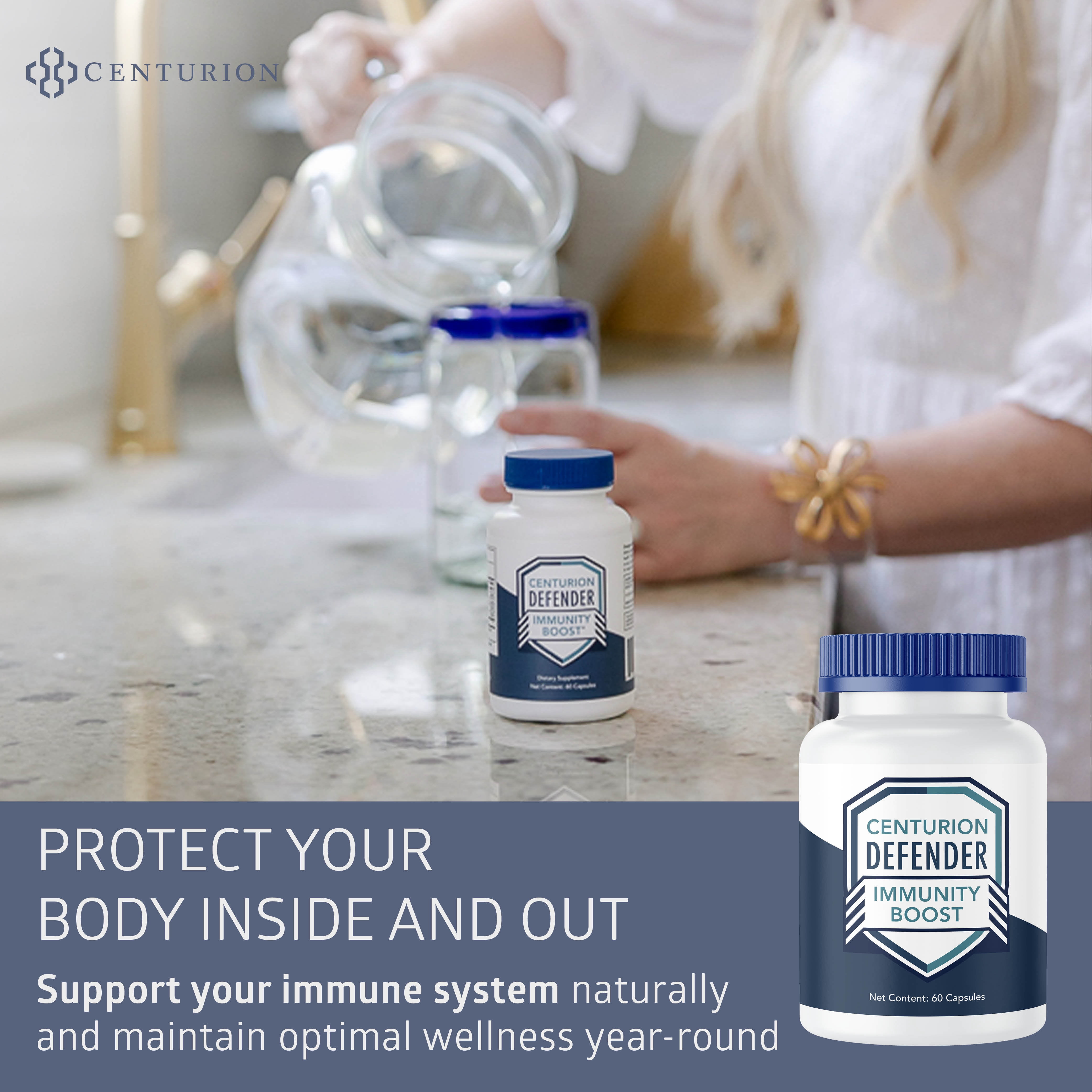 Centurion Labs Defender Immunity Boost with Quercetin, Zinc, Vitamin D, Vitamin C and Copper, 60 Caps