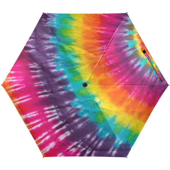 JSTEL Tie Dye Rainbow Colorful Folding Umbrella for Rain Sun Travel Mini Lightweight Compact Umbrellas