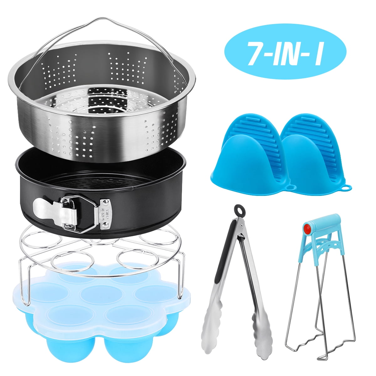 7Pcs Pressure Cooker Accessories Steamer Basket,Springform Pan,Egg Steamer Rack, Egg Bites Mold and Mini Mitt Glove