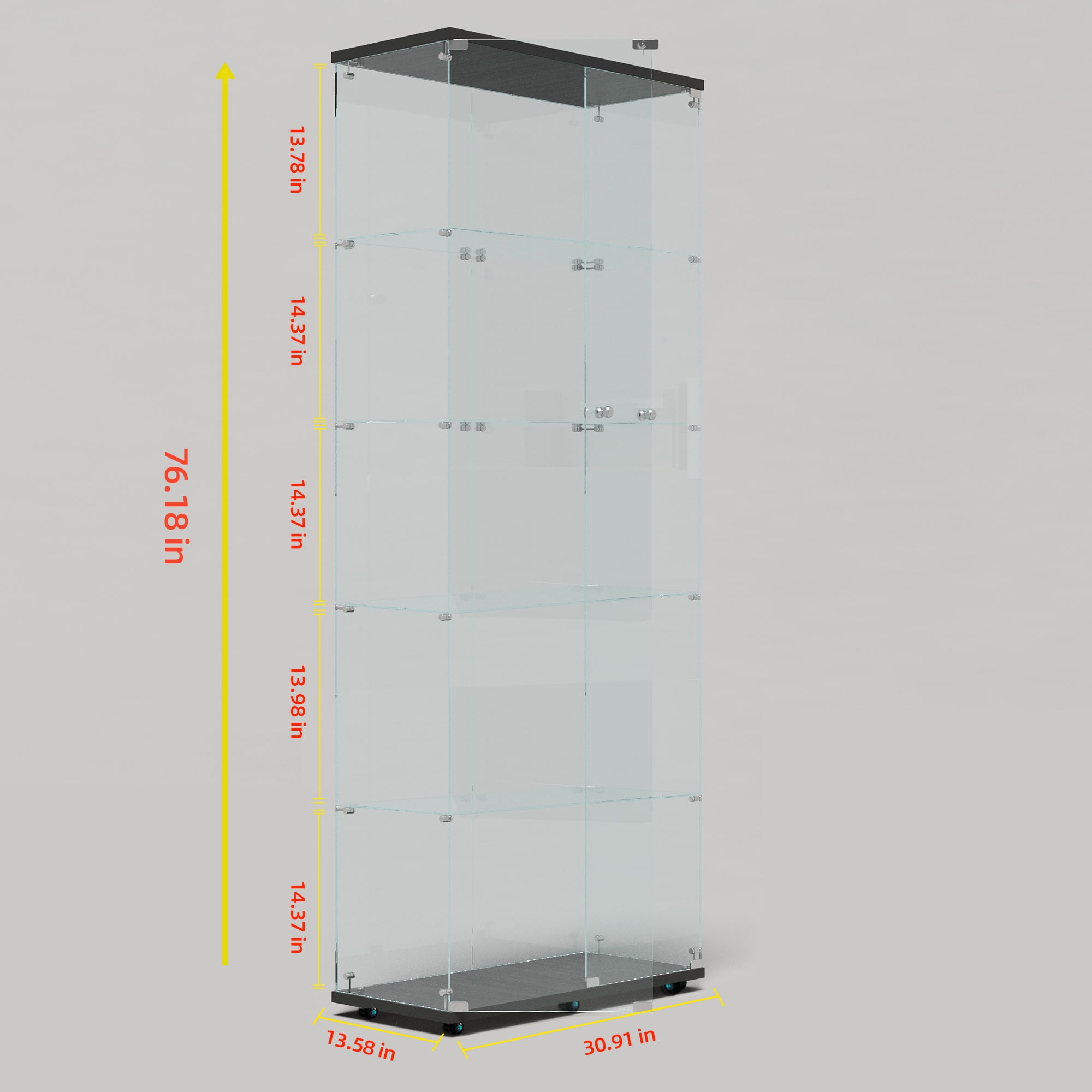 MAYEERTY 5 Tiers Glass Display Cabinet with Bluetooth LED Light Strip, Curio Storage Cabinet with 2 Door, Black