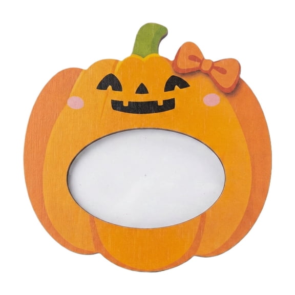 DefiDgd Halloween Bow Adorned Pumpkin Shaped Wooden Tabletop Photo Frame Mini Picture Frame for Tiered Tray Mantel Bedroom Farmhouse Home Party Display Decor,Holiday Gift(A)