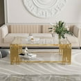 thumbnail image 2 of Pouseayar Rectangle 8mm Thick Clear Tempered Glass Sofa Center Table Luxury Gold Coffee Table, 2 of 11