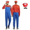 thumbnail image 4 of Guvpev Super Bros Costume, Deluxe Super Brothers Fancy Dress Costume with Hat & Mustache Dress up Accessories, Halloween Costumes for Cosplay Party, 4 of 11