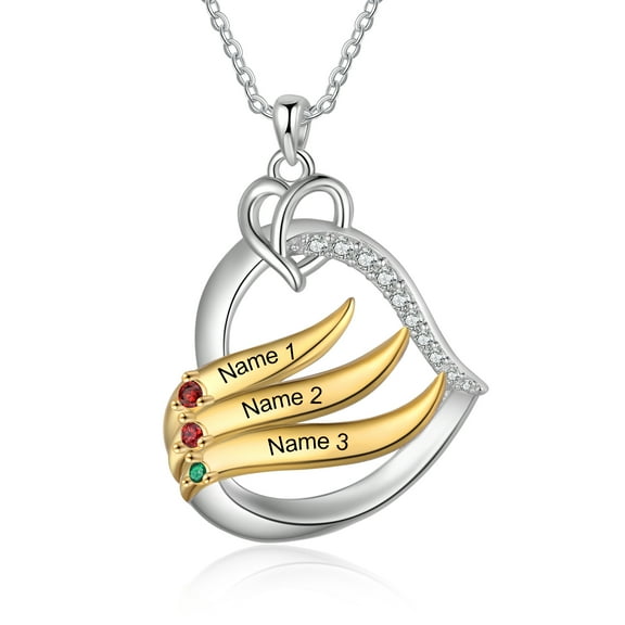 Mementos Personalized Rhodium Plated Brass Family Necklace for Women(Mom) with 3 Birthstones Names