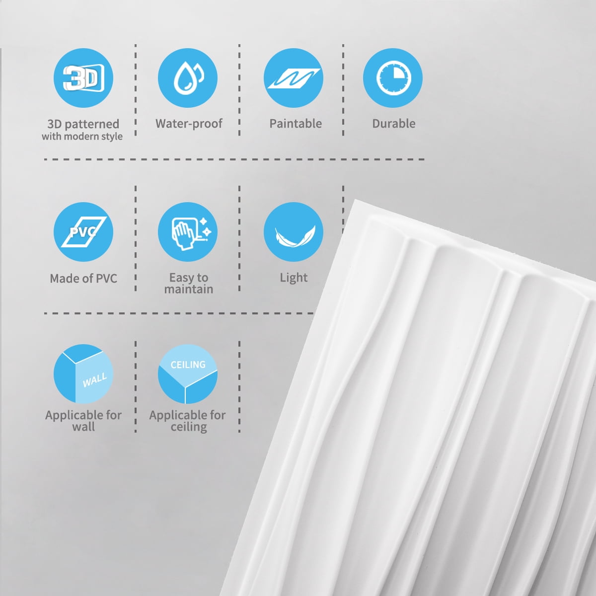 Art3d 6-Pack 47.2 "x23.6" PVC 3D Wall Panels Cum 2ftx4ft Drop Ceiling Tile, 3D Textured Wavy Wall Paneling-White