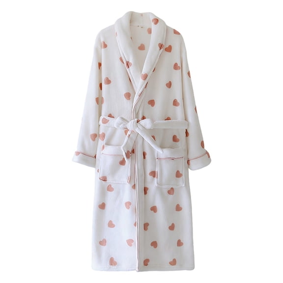 Arlun Womens Heart Print Sleepwear Robes for Valentine's Day Loose Cozy Knee Length Bathrobe Belted Soft Plush Fuzzy Shawl Collar Bathrobe Loungewear White XL