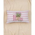 thumbnail image 2 of 12 x 20 Inch Spring Summer Pillow Cover - Pink Garden Floral Tulips and Watering Can Design on Striped Background, Spring Decorative Cushion Case for Home and Patio, 2 of 6
