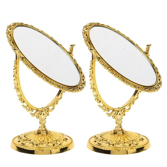 OUNONA 2 Pcs Desktop Swivel Mirror Vintage Double-sided Rotating Makeup
