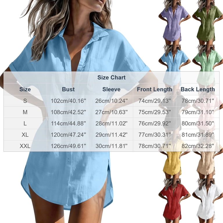 Moxiu Womens Gauze Tops Summer Collared Short Sleeve Side Split