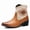 Brown, variant on Men's Western Ankle Boots, Leather & Fabric Short Cowboy Boots with Ethnic Print & Side Zipper, Black & Brown