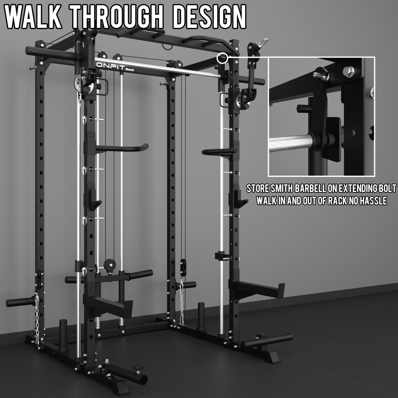 Eonfit E3 Smith Machine with 3D Rotating Arm for Home Gym Equipment, Multi-Function Power Cage Squat Rack with Cable Crossover LAT Pulldown Pulley System All in One (E3 BLK PRO)