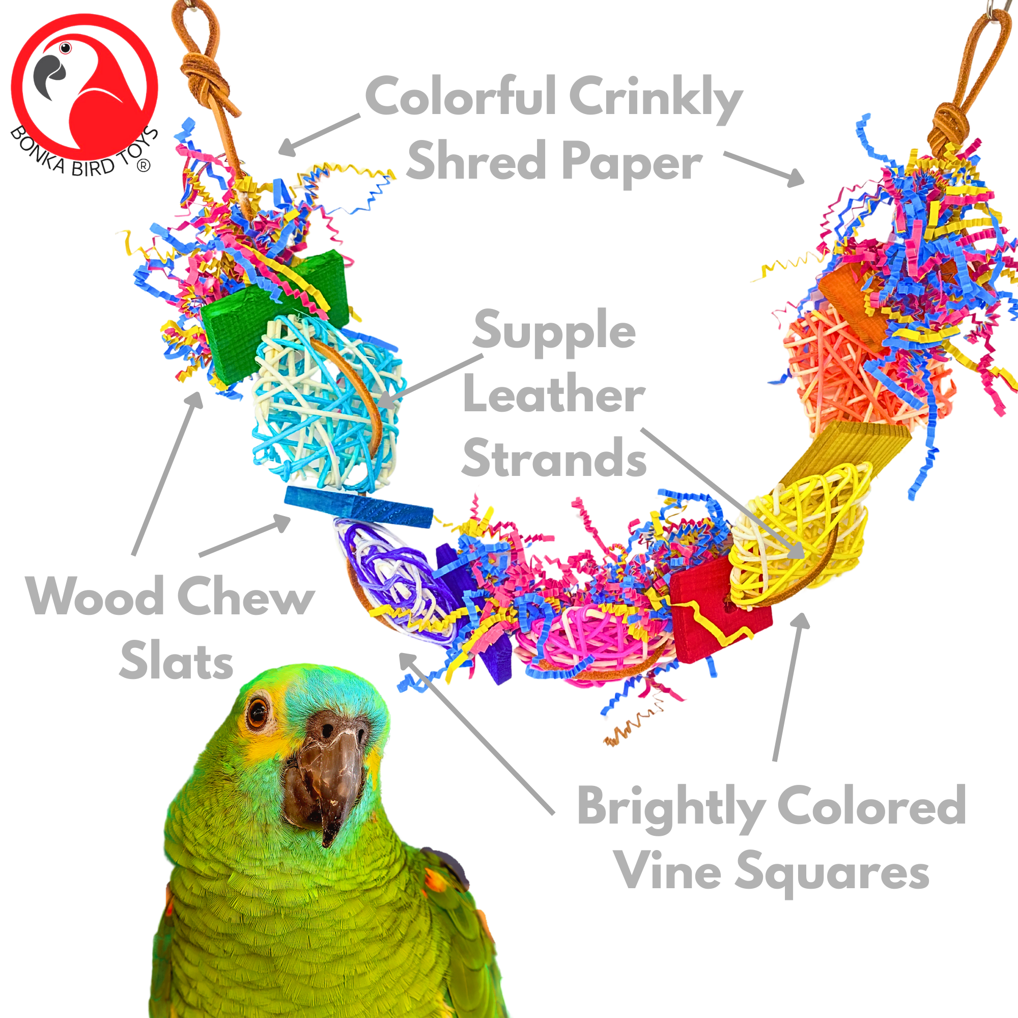 Bonka Bird Toys 3933 Crinkle Carnival Color Chew Shred Forage Parrot Cage Toy