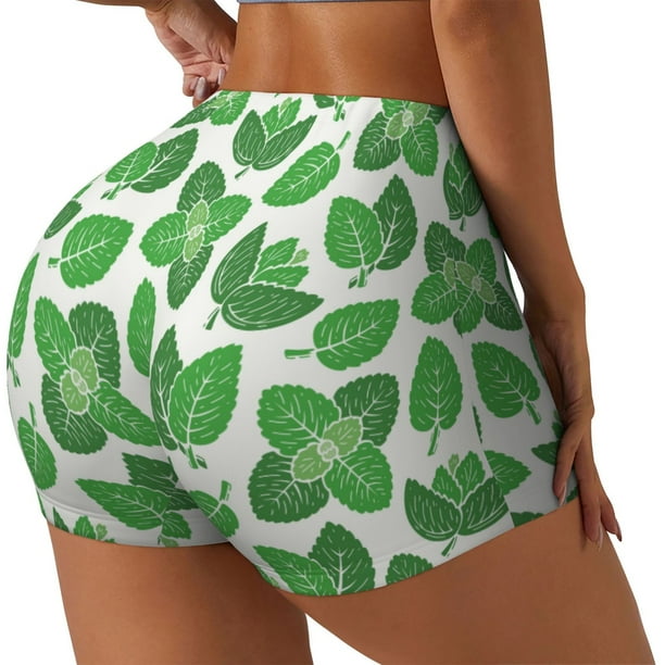 Fotbe Green Leaves Shorts Sin Costuras – Shorts Deportivos de Cintura Alta para Mujer, Elásticos para Gimnasio, Yoga, Running o Ciclismo-Large