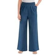 Collections Etc Pull-On Denim Wide-Leg Pants with Elasticized Waist