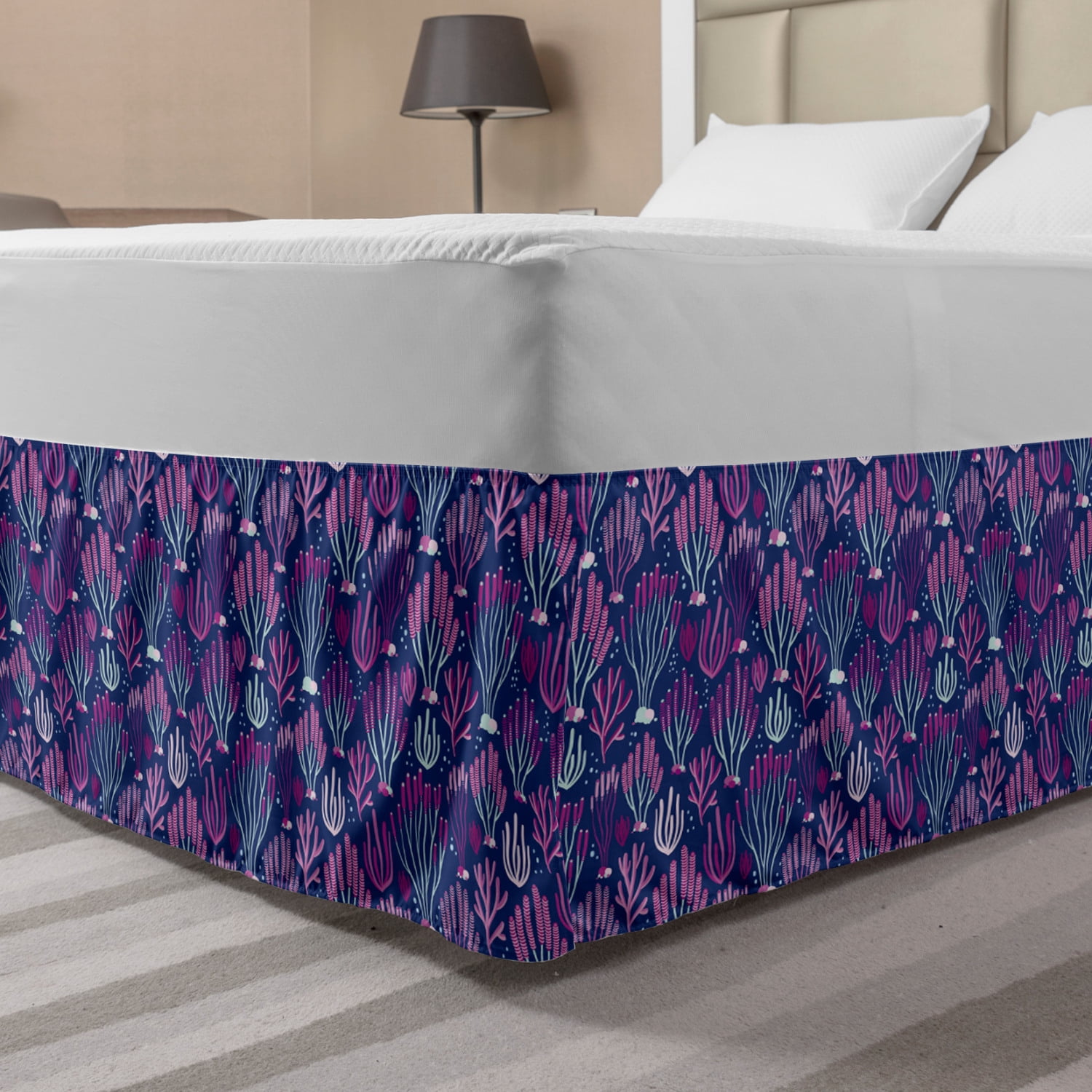 Underwater Bed Skirt, Exotic Coral Reef Foliage Deep Sea Plants in