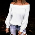 thumbnail image 3 of IROINNID Reduced Womens Sweater Off-The-Shoulder Pullover Sweater Solid Color Casual Short Length Long Sleeve Shirt Sweater Tops, 3 of 4