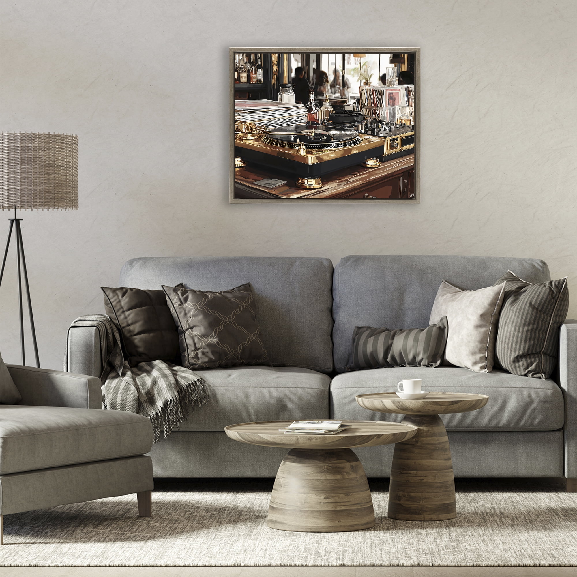 Stupell Industries Work Place Vintage Gold Turntable Brown Framed Floater Canvas Wall Art, design by Franklyn Gregory