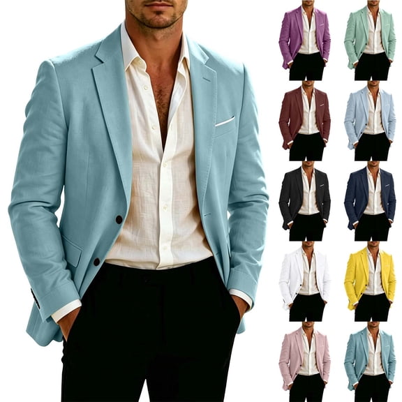 Tqyyweavej Men's Blazers Slim Fit Two Button Business Casual Suit Jacket Long Sleeve Notch Lapel Suit Sports Coat with Faux Flap Pockets
