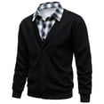 thumbnail image 2 of Lovzfmll Men's Jacket Faux Two Piece Notched Lapel Fleece Lined Button Front White, 2XL, 2 of 9