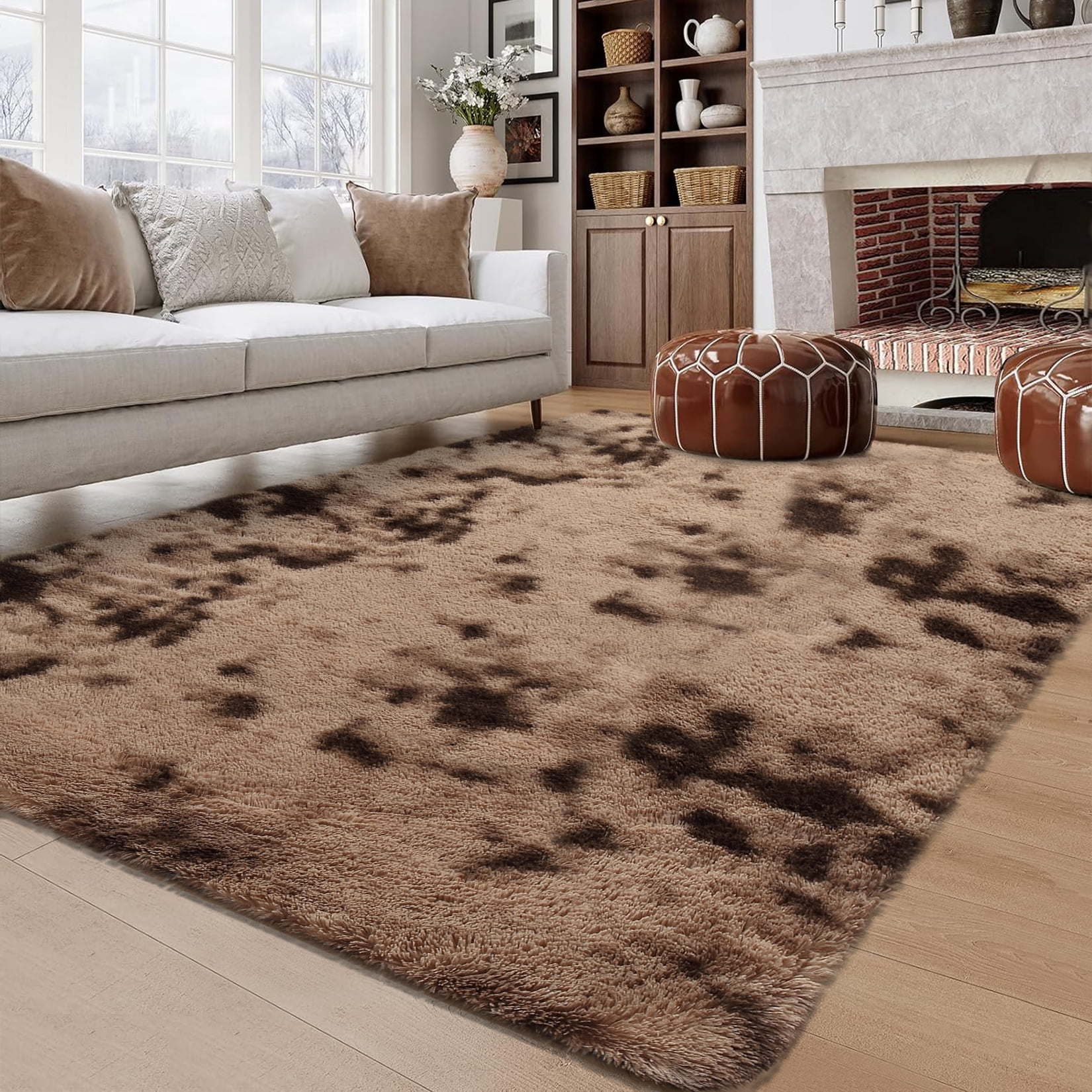 Hasoo 10' x 13' Large Area Rug High-Pile Plush Shag Rug Perfect for Living Rooms, Bedrooms, Dining Rooms, Brown