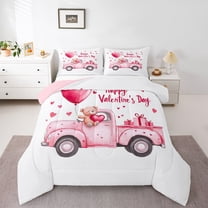 Homewish Valentine'S Day Gifts Bedding Comforter Set,Loves Ballon Twin Comforter Sets,Pink Toy Bear Bedding Set For Girl,Super Cozy Room Decor Reversible,2-Piece