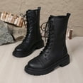 thumbnail image 7 of Women's Boots Lace-Up Winter Boots Leather Laced Mid Calf Boots Fashionable Casual Foldable High Top Short Boots, 7 of 7