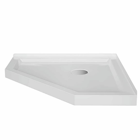 Resenkos36 in. D x 36 in. W x 3.5 in. H Corner Drain Neo-Angle Shower Base, Acrylic And ABS, White