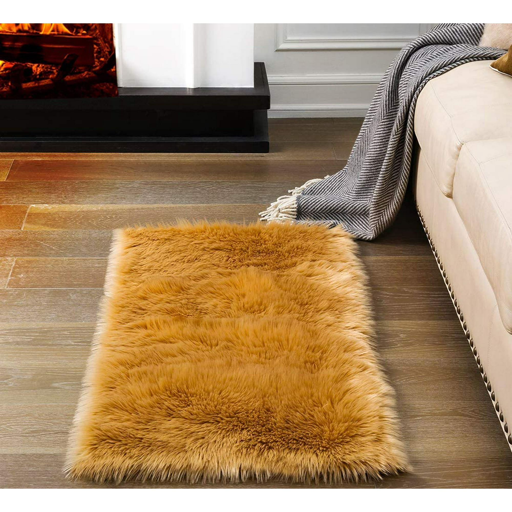 Large Faux Fur Plush Carpet, Sheepskin Bathroom Rug
