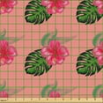 thumbnail image 2 of Ambesonne Tropical Fabric by the Yard Upholstery, Monsteras Hibiscuses Art, 1 Yard, Apple Green Dark Coral, 2 of 5