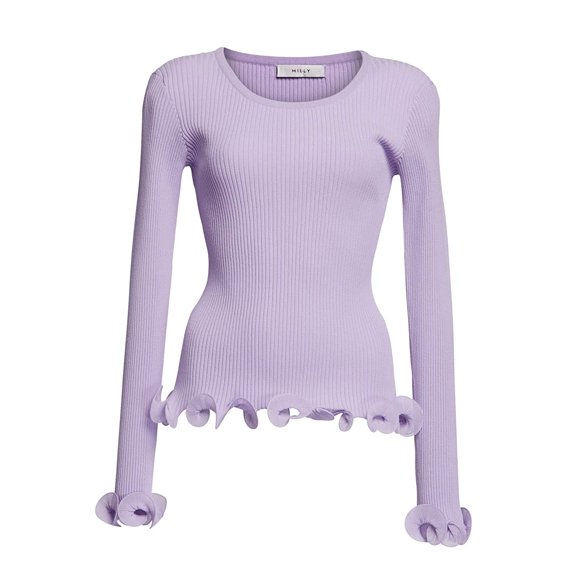 MILLY Women's Lavender Wired Edge Ribbed Knit Pullover Sweater (XS)