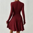 thumbnail image 5 of Stichou Womens Sweater Dress 2025 Fall Long Sleeve V Neck A Line Fit and Flare Ribbed Short Dresses Knit Outfits Wine XL, 5 of 5