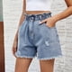 thumbnail image 1 of Puntoco Pantalones cortos de salón para mujer Pantalones cortos de mezclilla rectos con cintura elástica y tiro medio a la moda para mujer, 1 of 5
