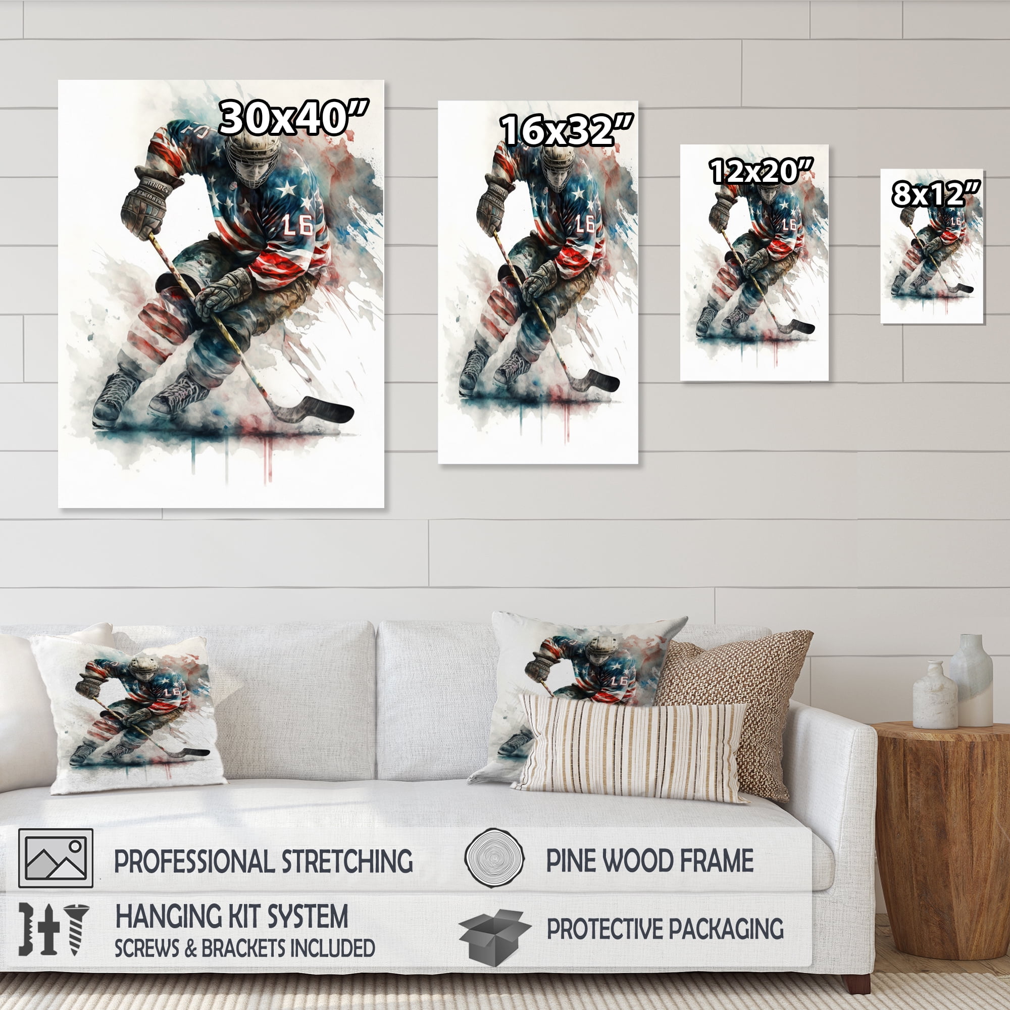 Designart Usa Hockey Player In Action IV Canvas Wall Art