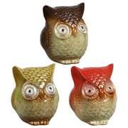 Glazed Cute Small Porcelain Owl Decorations for Home, Kitchen, Office 3 Piece Orange, Yellow, Brown Set 3.75x2.875-in.