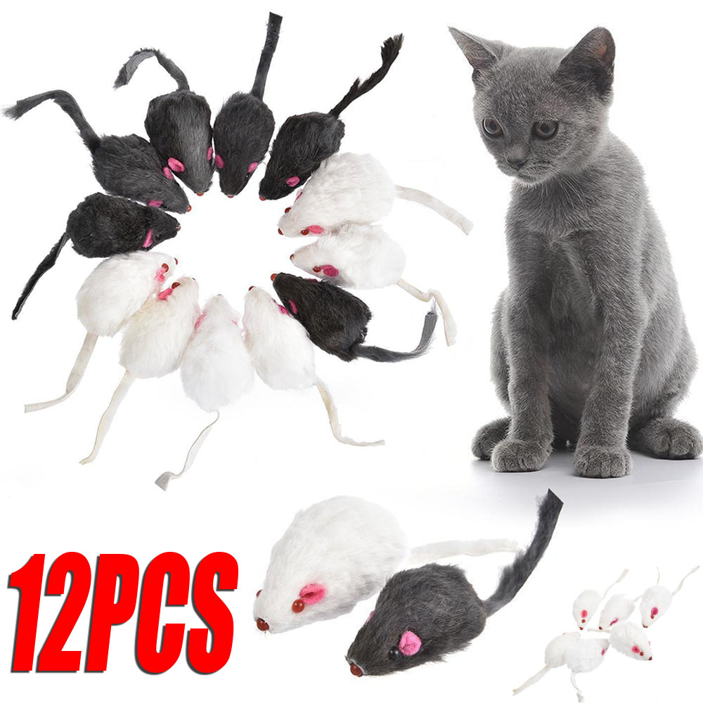 12Pcs Fur Mice Squeaky Sound Mice Rat Toy Small Plush Mouse Mini Funny