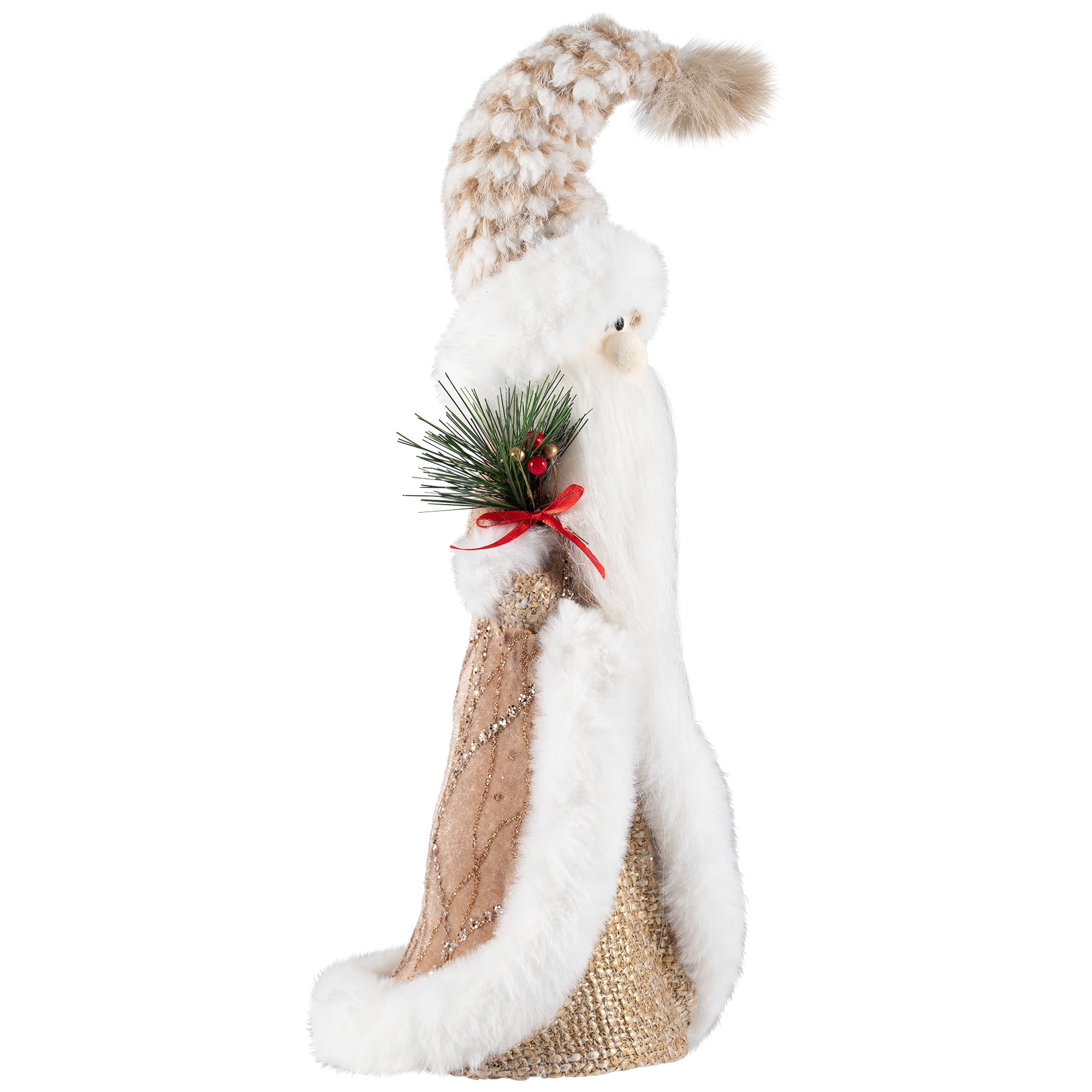Northlight Santa Gnome Holding Pine Sprigs in Plush Winter Hat Christmas Figure - 19"