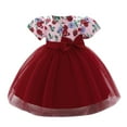 thumbnail image 1 of LUOGENLI Robe Fille Manches Courtes Nœud en Tulle Robe Mode Festival Robe de Baptême Robe de Pâques pour Filles 2025 Rouge 12-18 Mois, 1 of 9