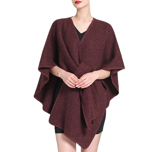 UJNDER Ladies Autumn Winter Imitation Collar Hooded Shawl Cape Woolen Coat Plus Size for Women Elegant Layered Fashion Wine
