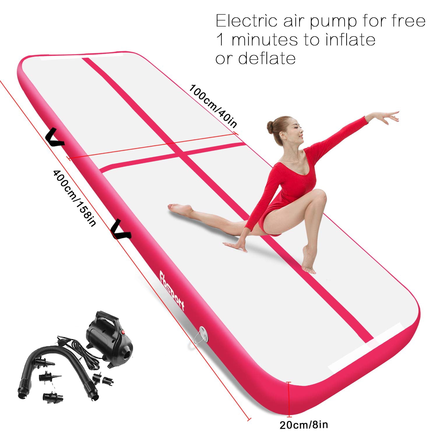 Fbsport Pink 4m*1m*0.2m Inflatable Air Track Tumbling Gymnastic Mat