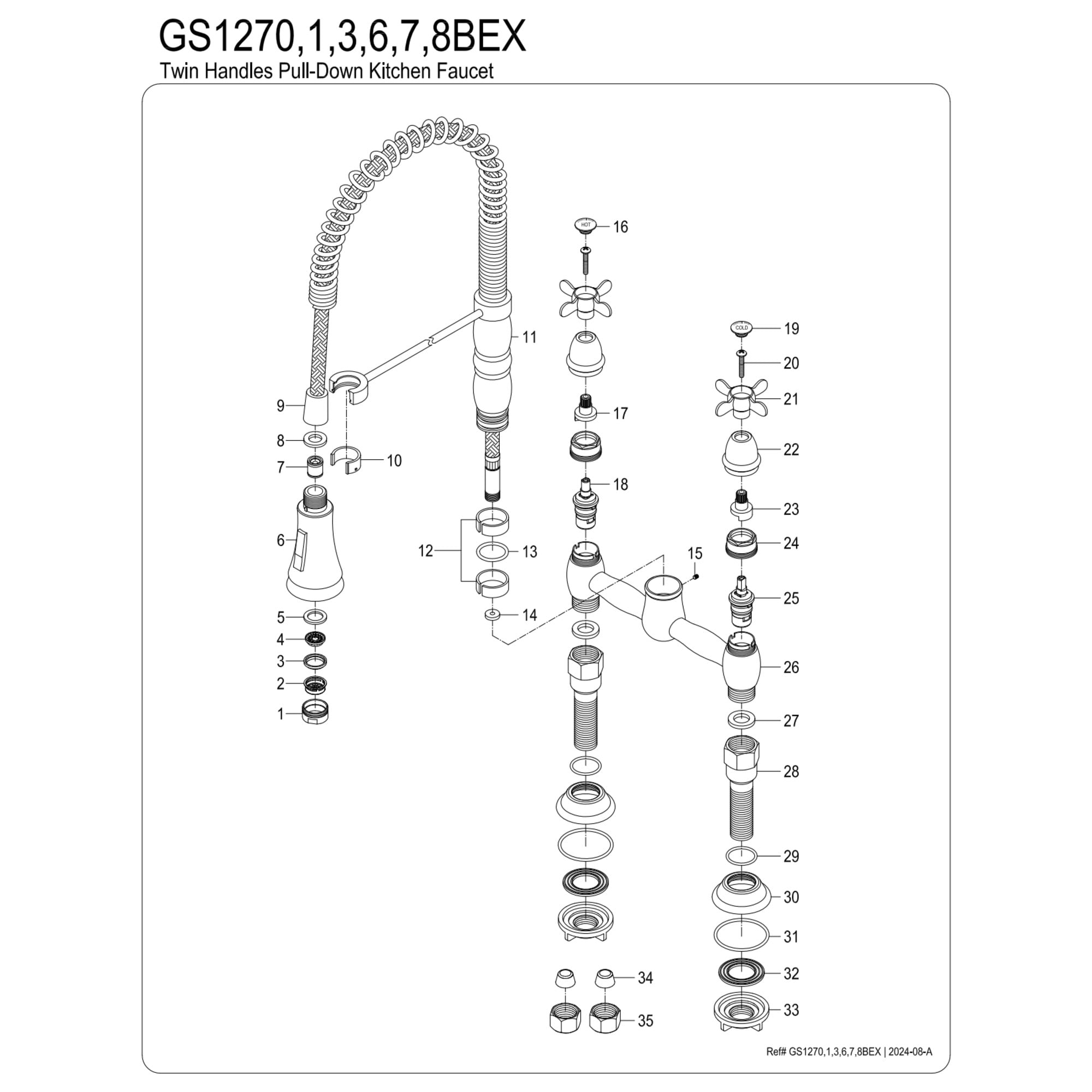 Kingston Brass GS1277BEX Essex Double-Handle 2-Hole Deck-Mount Pre-Rinse Bridge Kitchen Faucet in Brushed Brass