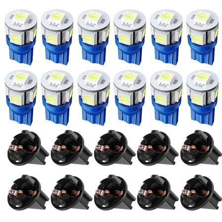 cciyu 10Pack T10 5-5050-SMD 194 168 161 2825 Instrument Panel Dash Light Bulb w/Twist Lock Socket (ioce blue)