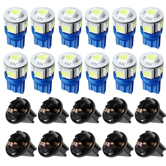 cciyu 10Pack T10 5-5050-SMD 194 168 161 2825 Instrument Panel Dash Light Bulb w/Twist Lock Socket (ioce blue)