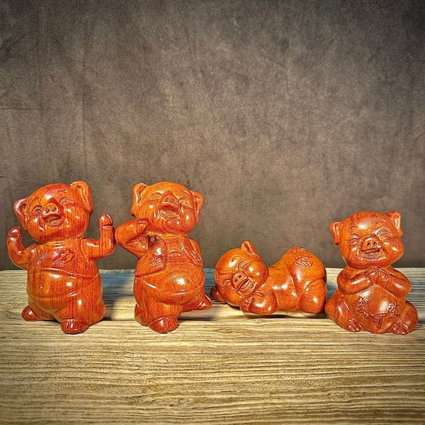 Ebony wood carving of the 12 Zodiac Pigs - Cute little pig figurine, solid wood, perfect as a birthday gift for girls, golden pig handicrafts.