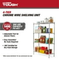 thumbnail image 4 of (3 pack) Hyper Tough 4 Tier Wire Shelf Unit, 36"W x  14"D x 54" H, 1400lb Load Capacity, Chrome, 4 of 15