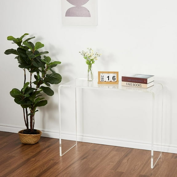 Studyset Acrylic Narrow Console Table for Entryway 38 x 15 x 29 Inch Clear Acrylic Table with Square Legs, Slim Design for Sofa, Foyer, Hallway, and Living Room