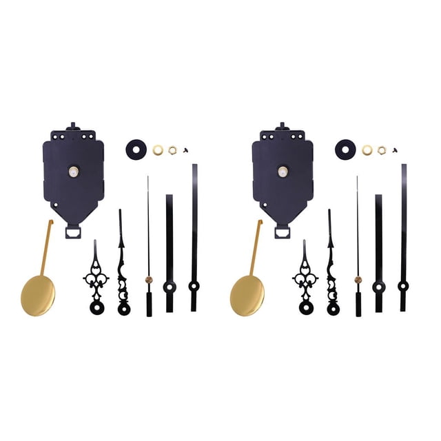 QualitChoice 11 Pieces Wall Clock Movement Pendulum Type Plastic Mute Metal Hook Stable Quartz Repair Shaft Clock Accessories Black 2Set